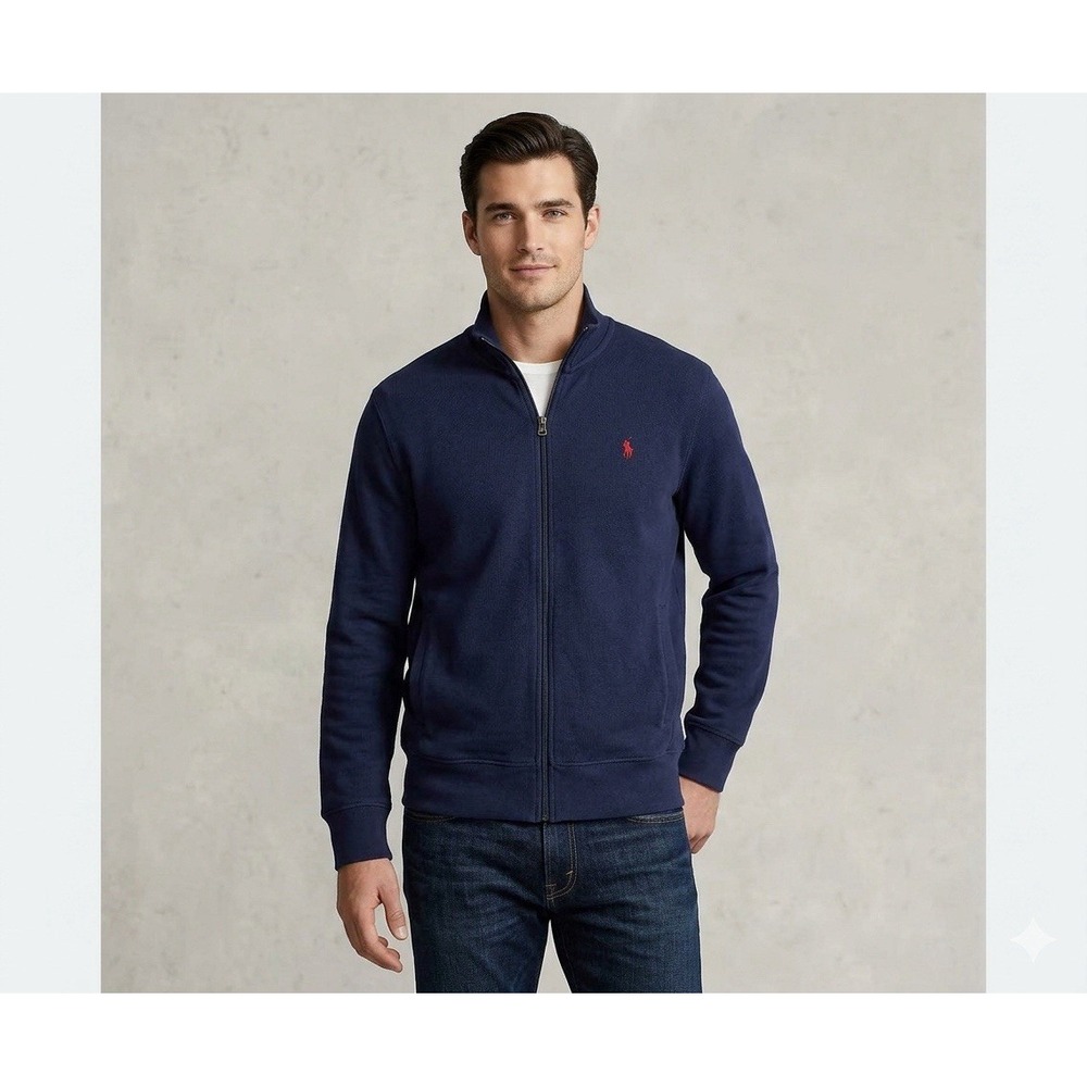 Polo Ralph Lauren Full Zip Jacket Mens XL Navy Blue Solid Preppy Classic Jacket